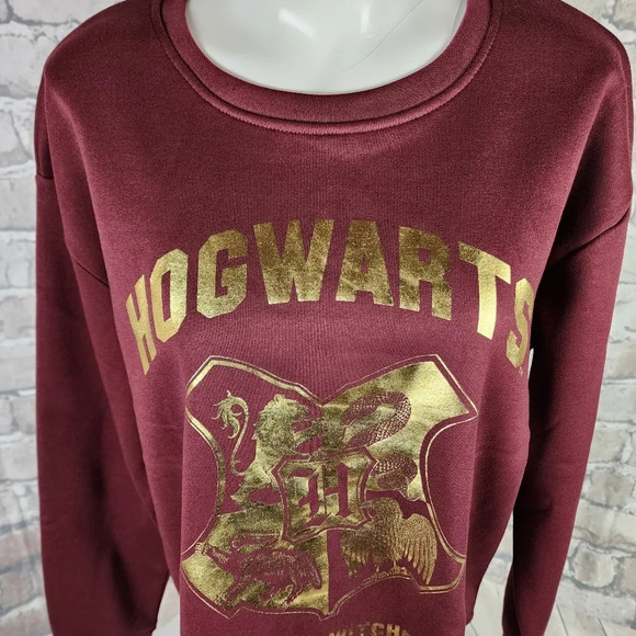 Harry Potter Hogwarts Sweatshirt House Crest Gryffindor Burgundy Gold Size Large - Picture 5 of 12
